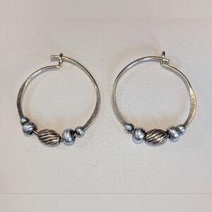 Thai Sleeper Bali-style 14k Hoop Earrings Featuring 14k Gold and Silver Beads